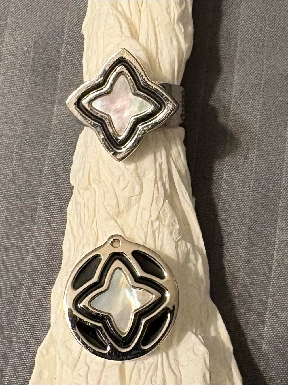 Silver Mother of Pearl ring with matching pendant.